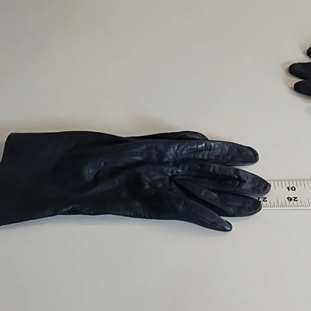 Genuine Soft Supple Thin Leather Driving Gloves Top Detail Dark Nay Blue